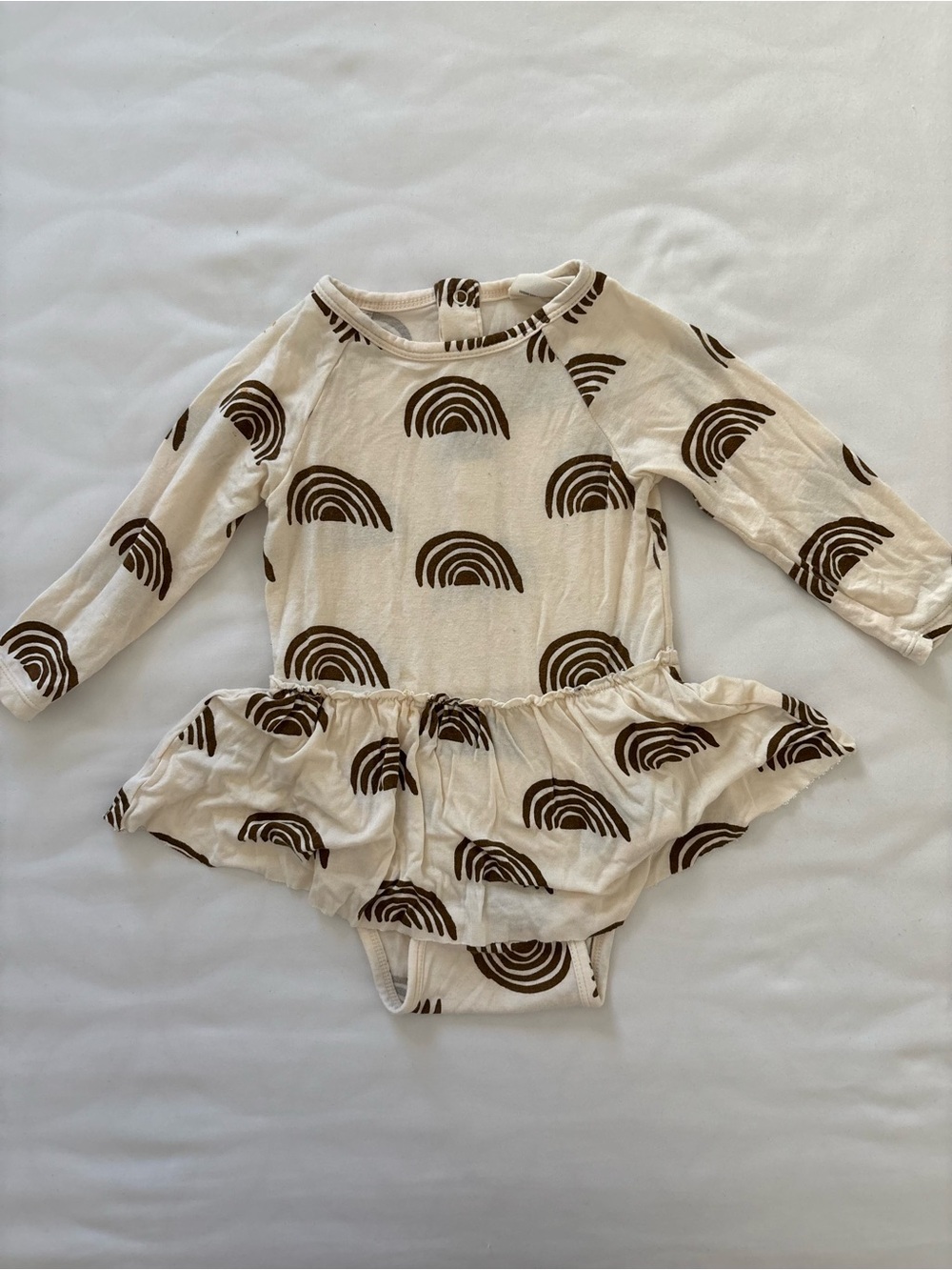 Spearmint Love Cream Long-Sleeve Baby Bodysuit with Brown Rainbow Print